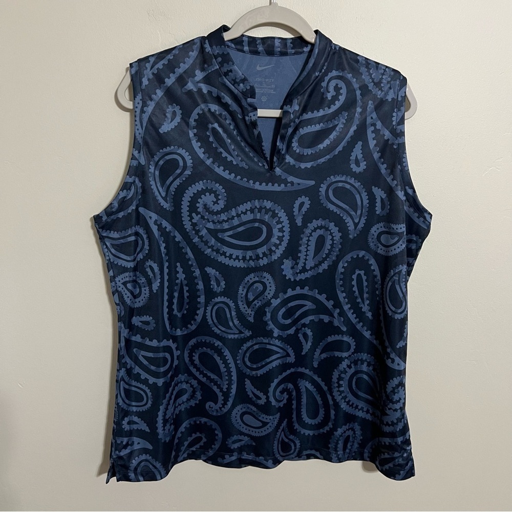 Nike Women's Dri-FIT Blue Paisley Victory Jacquard Sleeveless Golf Polo size XL